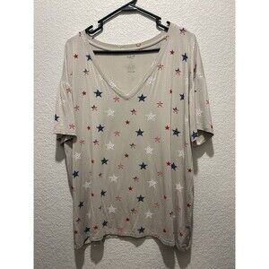 Kyte Baby Woman’s Star Patriotic Large Top Bamboo USA Tan Short Sleeve Vneck